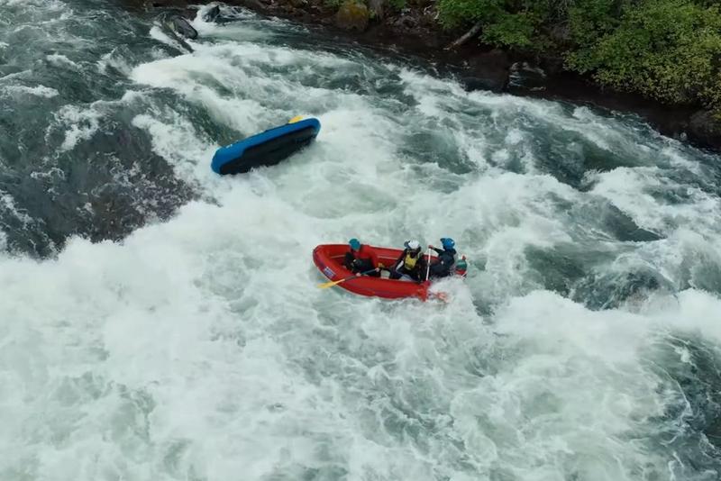 Whitewater rafting drone shot Montana